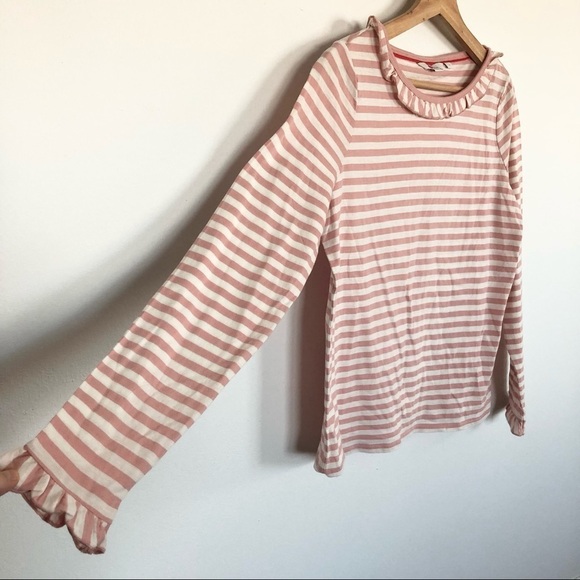 Boden ruffle neck breton striped long sleeve cotton t-shirt size medium - Picture 3 of 7